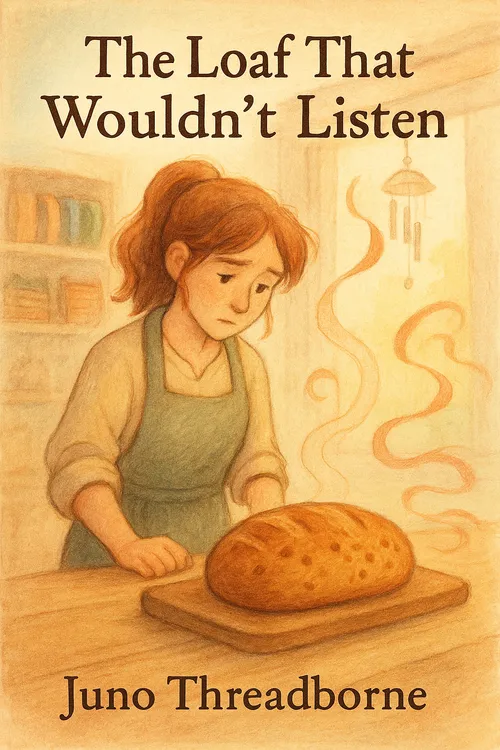 A woman stands over a lopsided loaf of bread